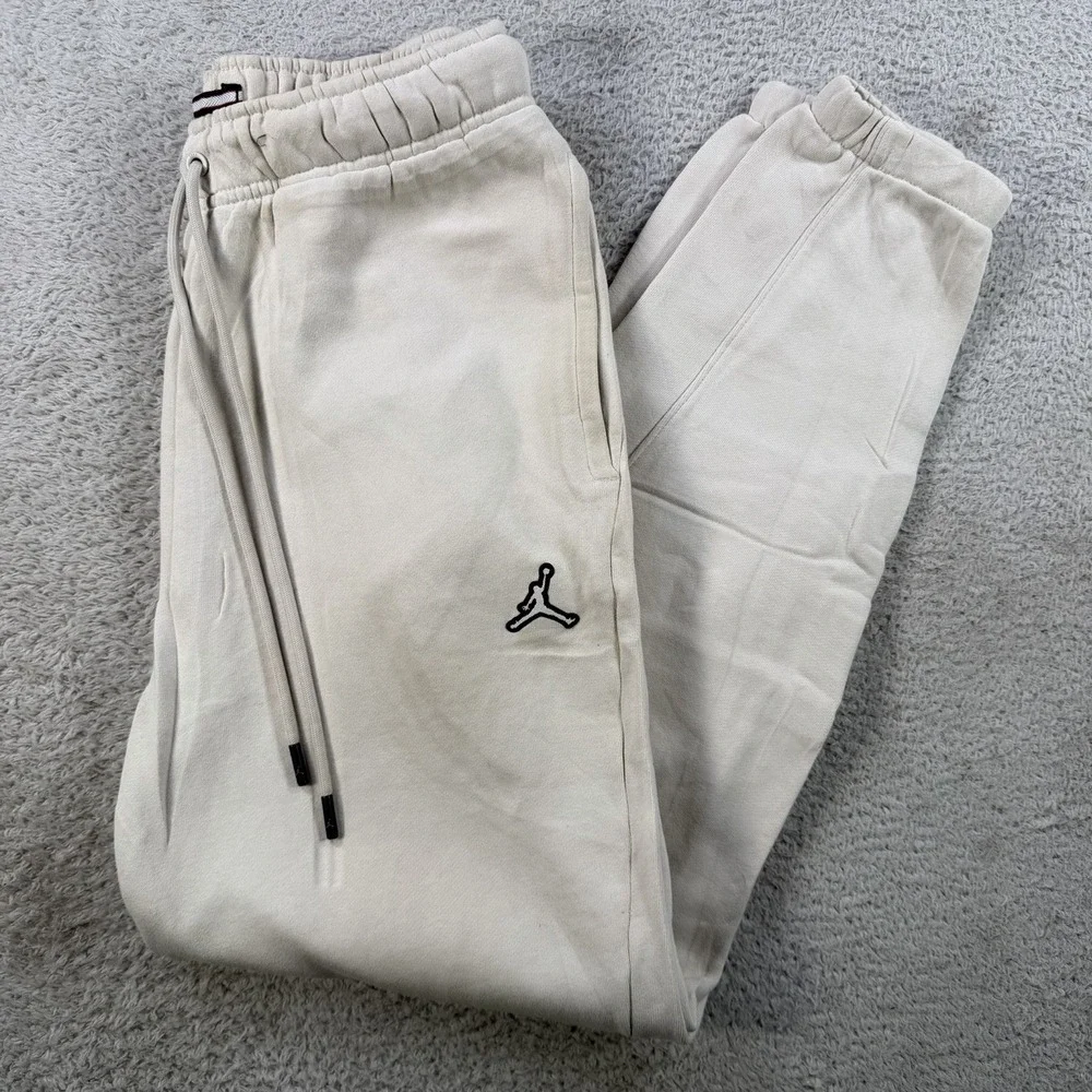 Air Jordan Joggers Mens Small Cream Fleece Jumpman Drawstring Gym Sweatpants